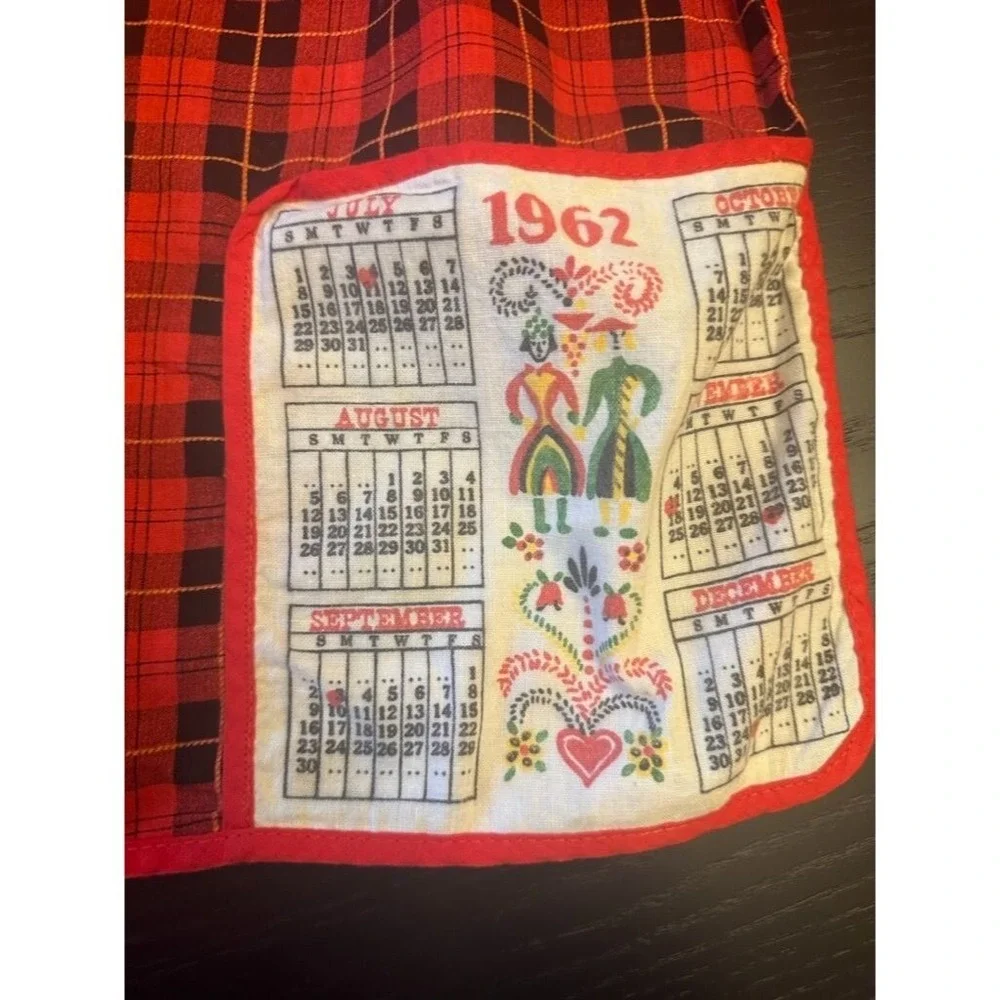 Vintage 1960s Red Plaid Child Apron 1962 Calendar